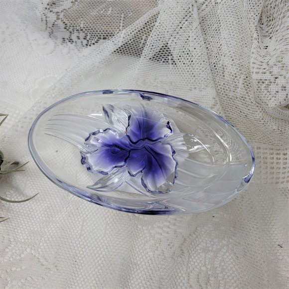 Glass Trinket Bowl w/ Blue Flower - Picture 3 of 9
